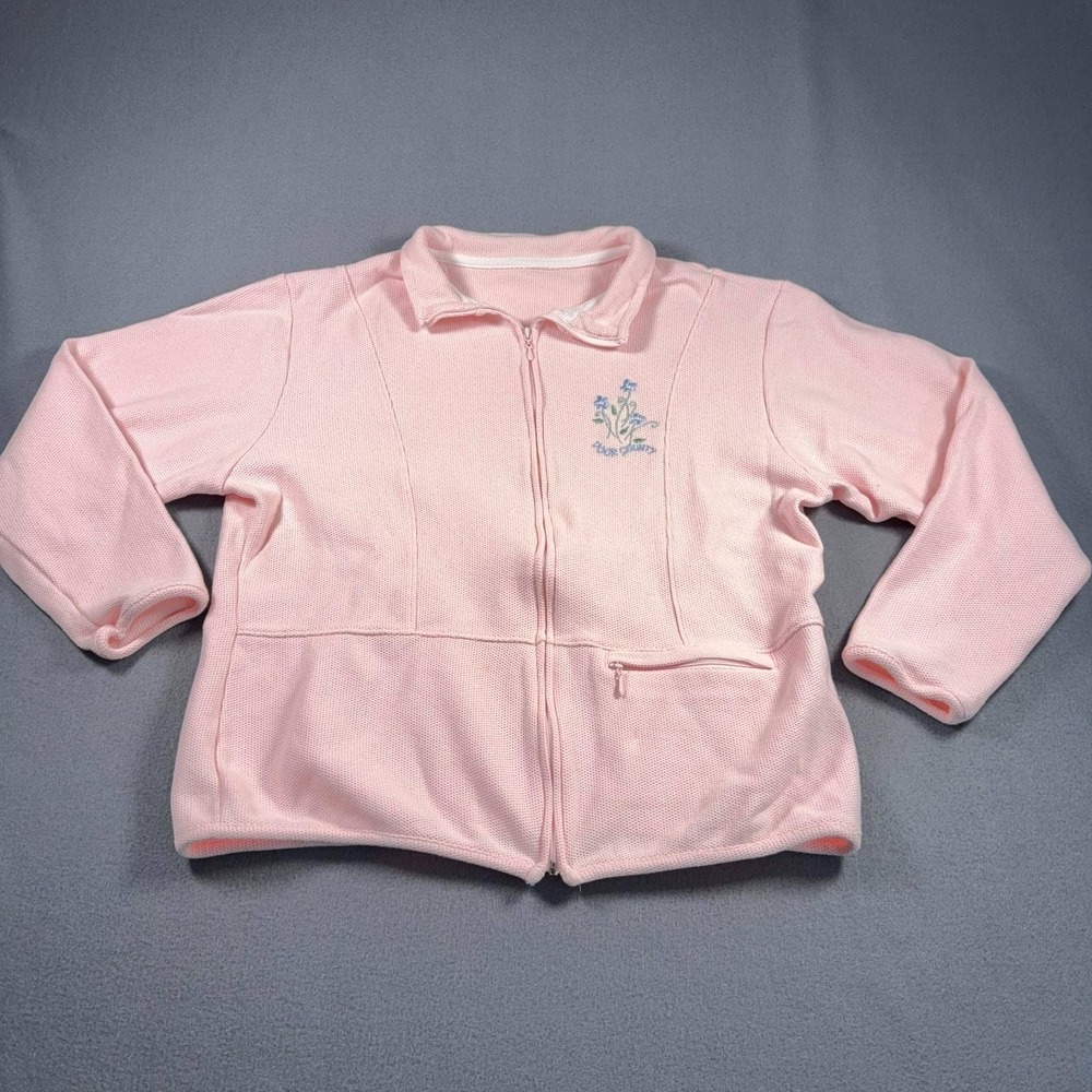 Artisans Pink Zip Sweater Womens L Ribbed Floral Cottagecore 21.5x22